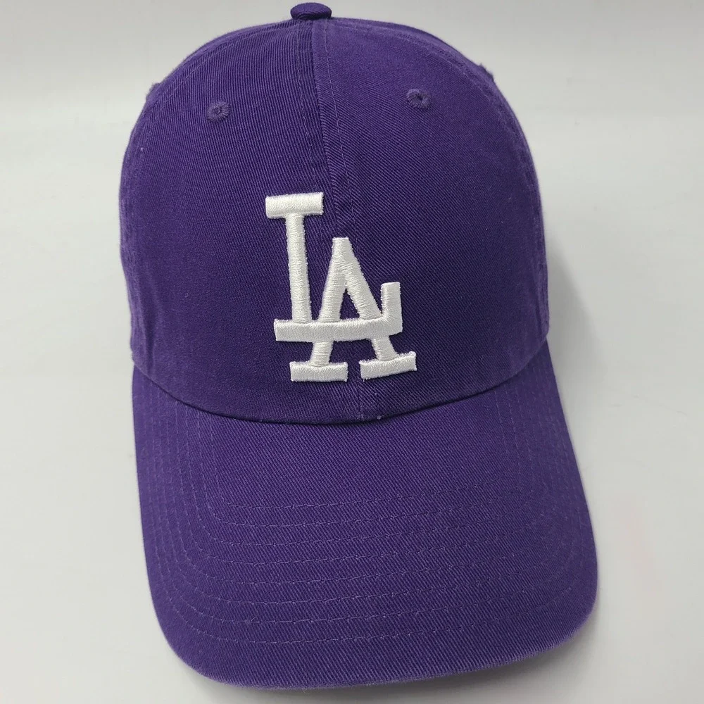 Los Angeles Dodgers Hat Strapback 47 Brand Clean Up Purple White MLB Baseball